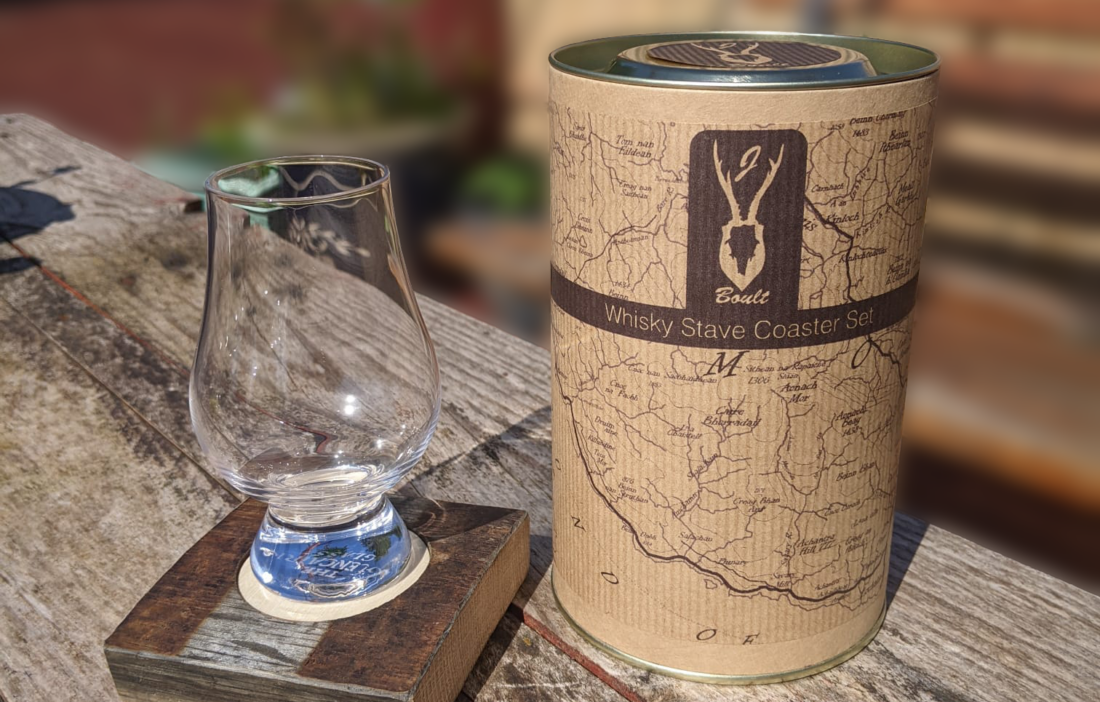 OLD WHISKY STAVES SAVED FROM LANDFILL AND UPCYCLED INTO COASTERS