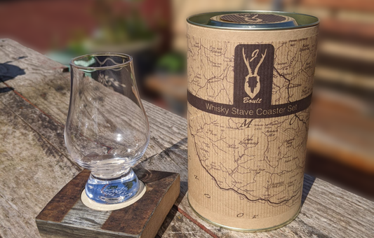 OLD WHISKY STAVES SAVED FROM LANDFILL AND UPCYCLED INTO COASTERS