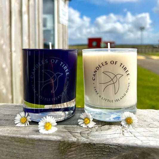 Candles of Tiree Blue Glass Tumbler Candle