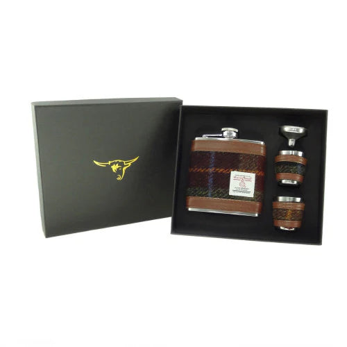 Glen Appin of Scotland Harris Tweed Hip Flask Set