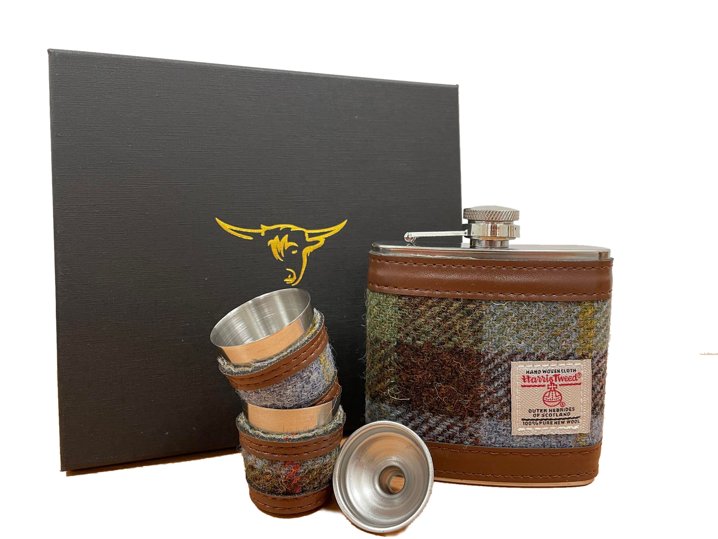 Glen Appin of Scotland Harris Tweed Hip Flask Set