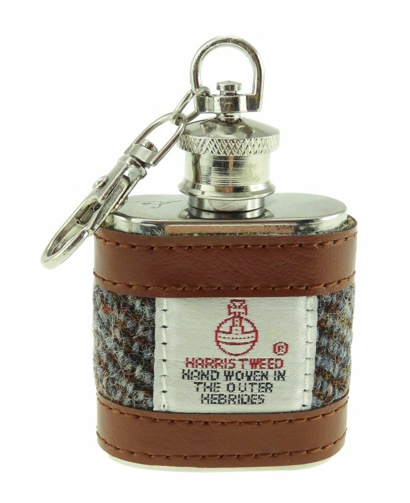 Glen Appin of Scotland 'wee fly dram' Harris Tweed Mini Hip Flask Keyring