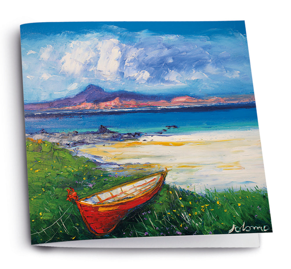 JOLOMO Greeting Card "Summer rain the red boat Isle of Iona"