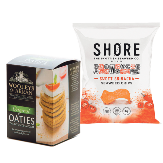 Snacks Offer! TWO Wooleys of Arran Oaties & TWO Shore Seaweed Crisps