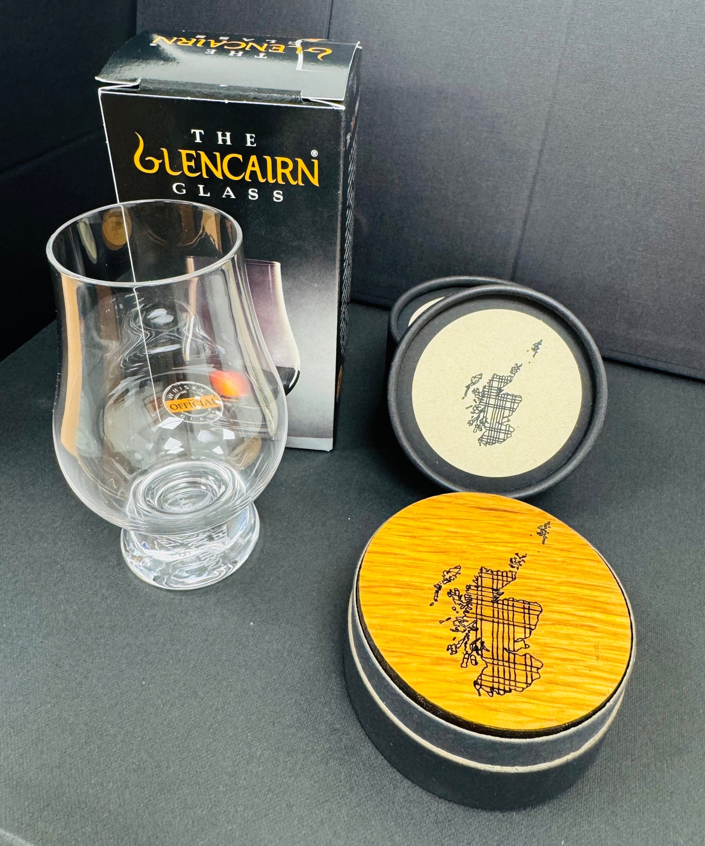 Whisky Barrel Coaster & Glencairn Glass Set
