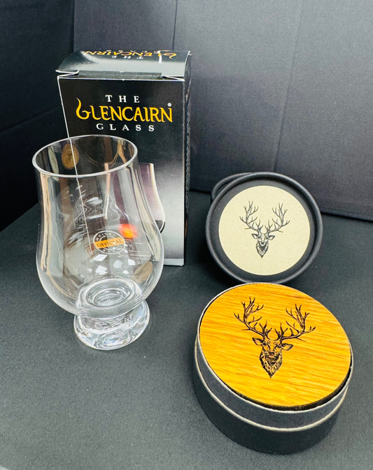 Whisky Barrel Coaster & Glencairn Glass Set