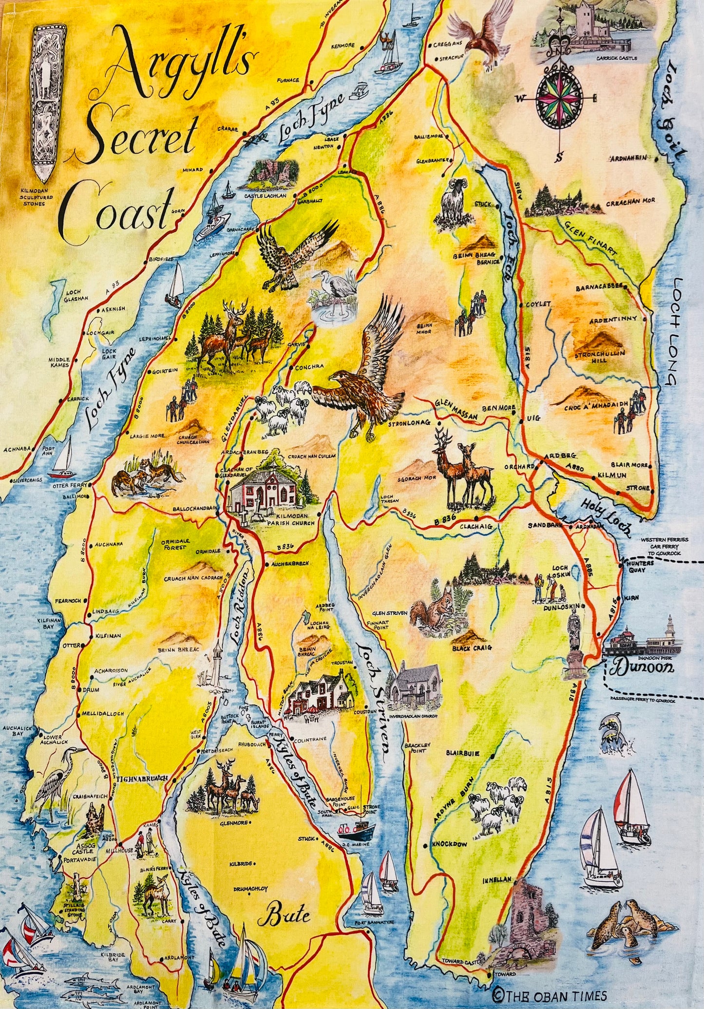 Argyll Secret Coast Map Tea Towel 2024 Edition