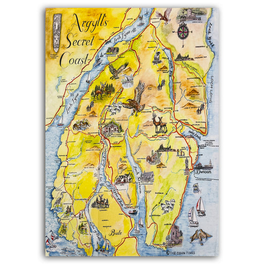 Argyll Secret Coast Map Tea Towel 2024 Edition