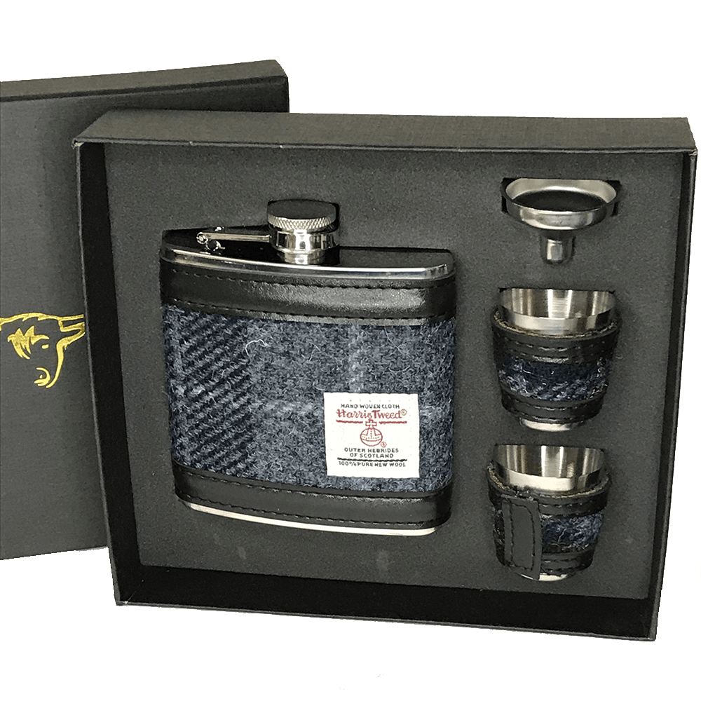 Glen Appin of Scotland Harris Tweed Hip Flask Set