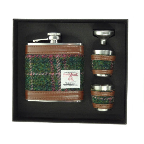 Coffret Cadeau Flasque Harris Tweed 177 Ml Avec Tartan MacLeod - Inclut Entonnoir Et 2 Tasses - Idéal Mariage Ou Occasion Spéciale