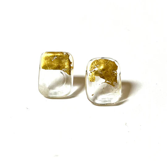 Helen Chalmers Clear and Gold Panel Whisky Bottle Earrings