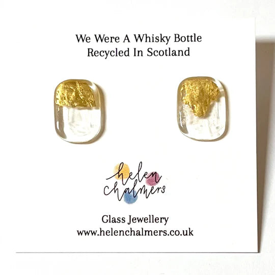 Helen Chalmers Clear and Gold Panel Whisky Bottle Earrings