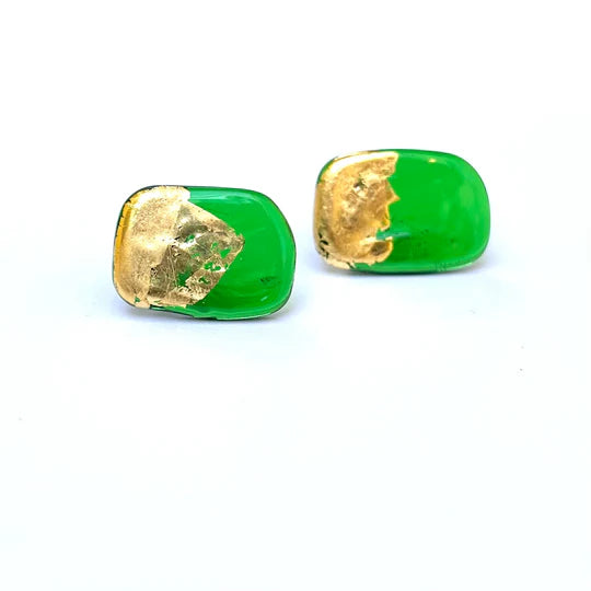 Helen Chalmers Green and Gold Panel Whisky Bottle Earrings