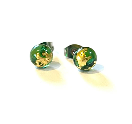 Helen Chalmers Green and Gold Whisky Bottle Studs