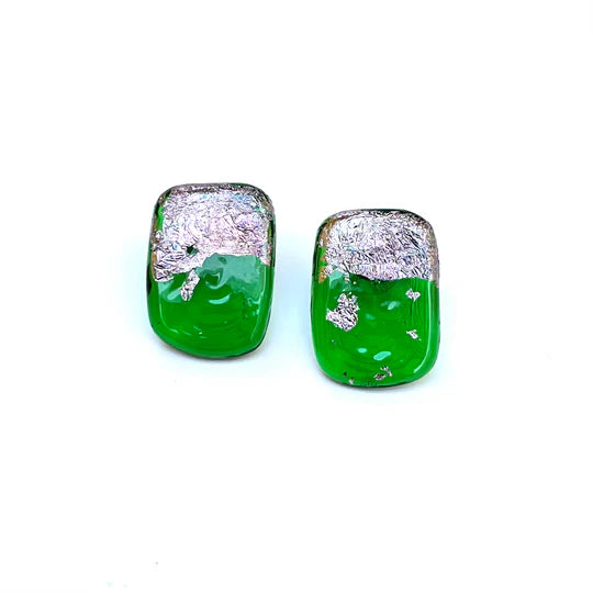 Helen Chalmers Green and Palladium Panel Whisky Bottle Earrings