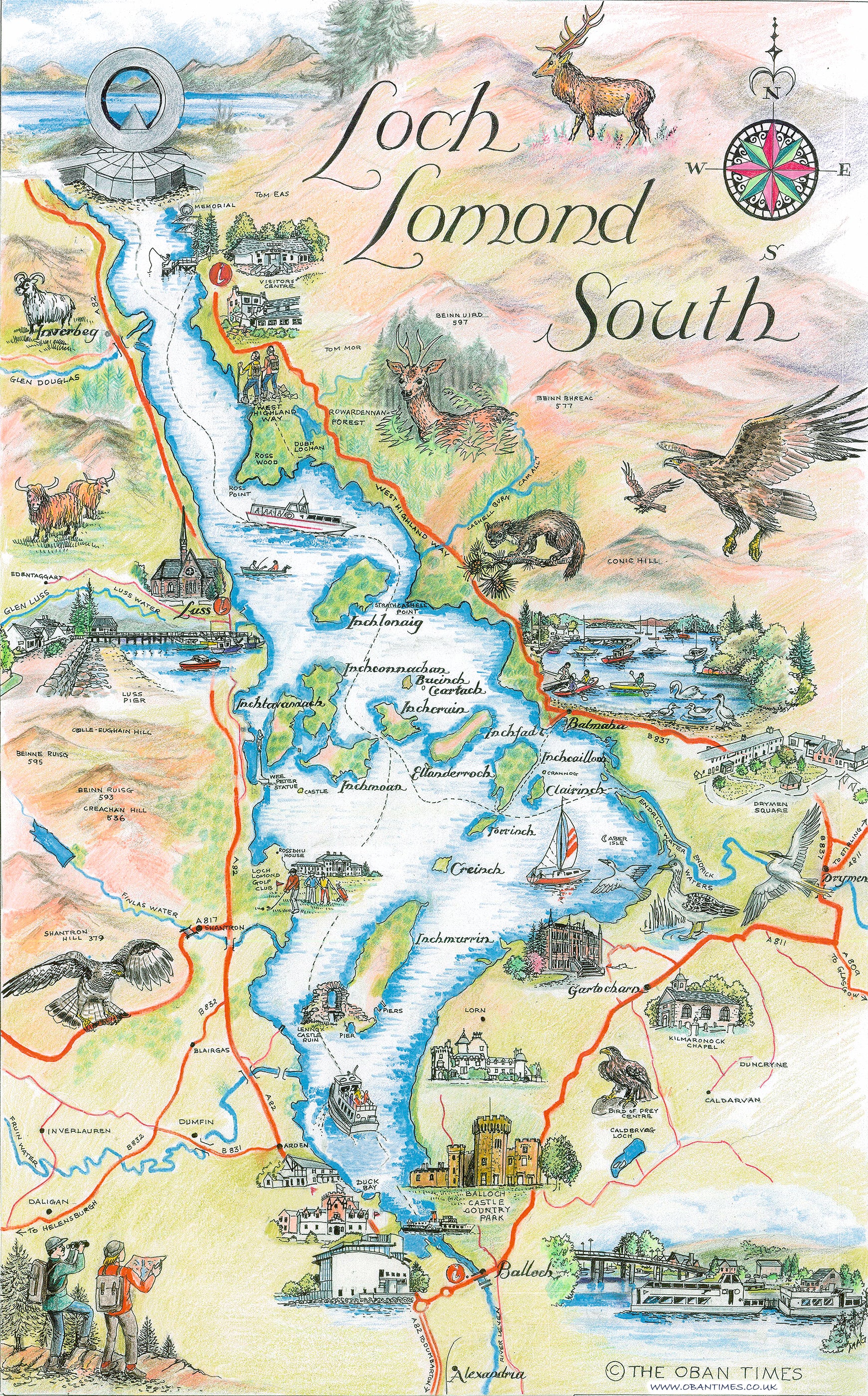 Loch Lomond Map Tea Towel Scottish Field Shop   LOCHLOMONDSOUTHMAP 